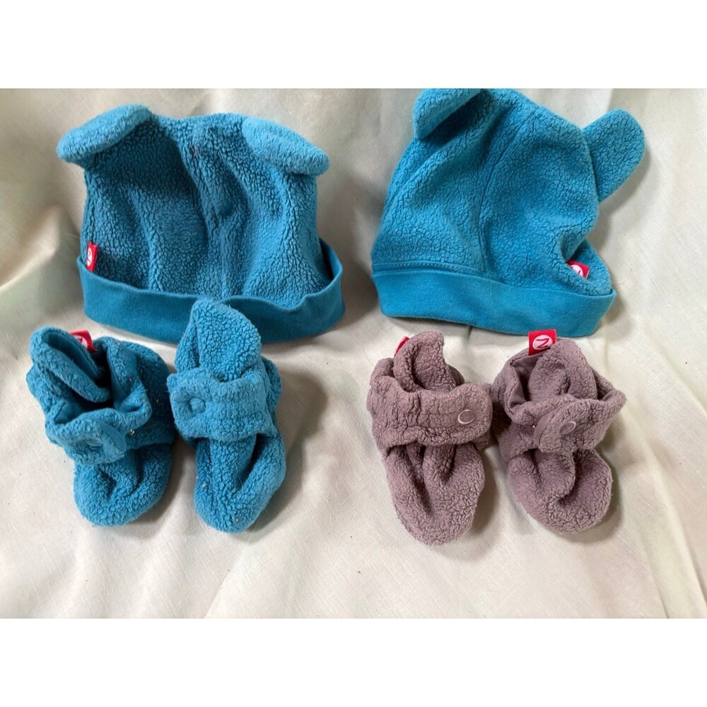Zatano baby booties with blue hats size 3 months 2 sets with gray blue